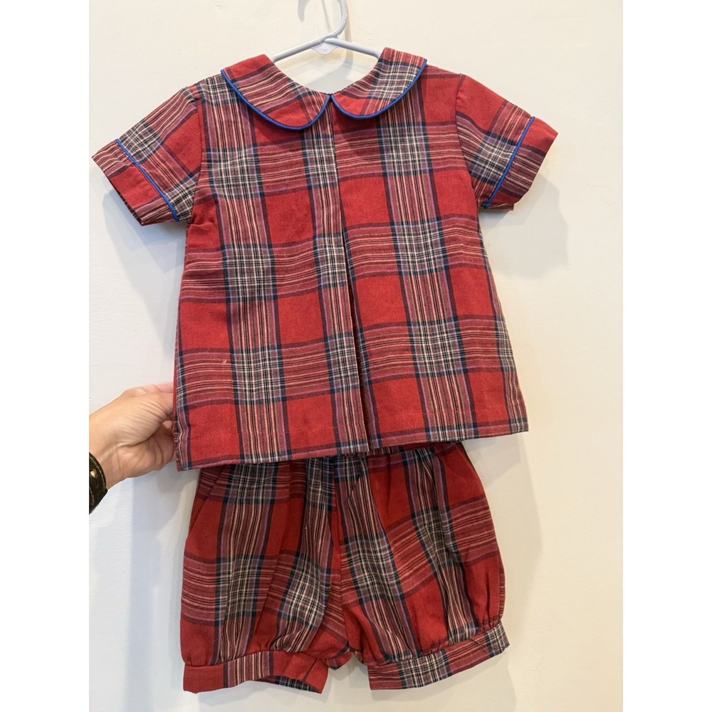 The Oaks Apparel Toddler Boy Red Blue Plaid Short Set Size 3T
